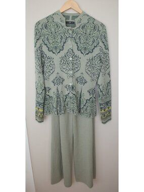 IVKO light green jacquard knit cardigan and wide leg pants set